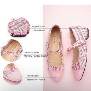 C.Paravano Women's Comfortable Mary Janes Tweed Flats Dressy Casual office party